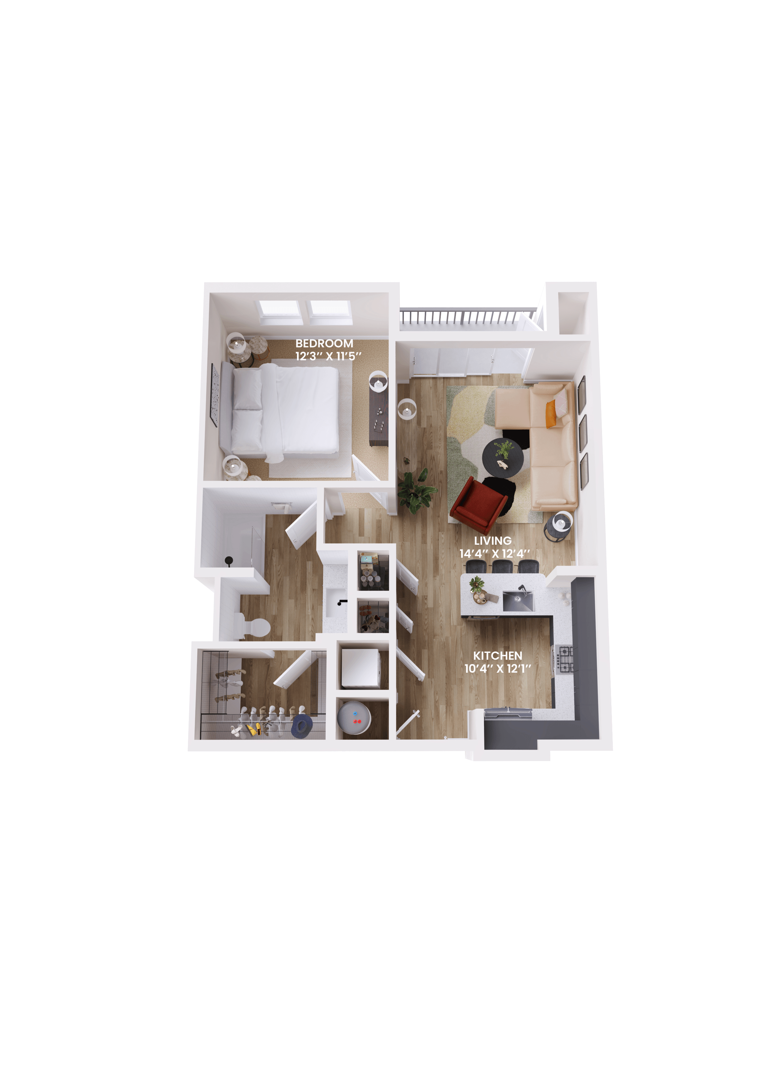 Floor plan for 1 bed, 1 bath, 693 sqft